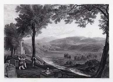 1800s JMW TURNER Engraving St Mary's Church, Kirkby Lonsdale SIGNED Framed