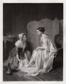 Antoine Emile PLASSAN 1800s Engraving The Foot Cleanse SIGNED FRAMED