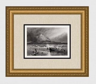 1800s Myles Birket Foster Engraving St. Michael's Mount Framed Signed