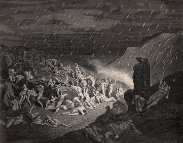Gustave Dore Plain of Fire (Dante's Divine Comedy Enferno) c. 1880 Wood Engraving