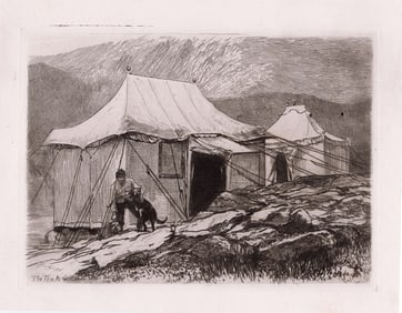 1880 Sir Hubert von Herkomer The Tents (Lake Idwal) etching signed