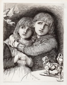 Sir Hubert von Herkomer 1881 etching Hansel & Gretel signed