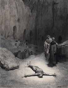 1800s Gustave DORE Divine Comedy Enferno Woodcut CALAPHAS Framed Signed