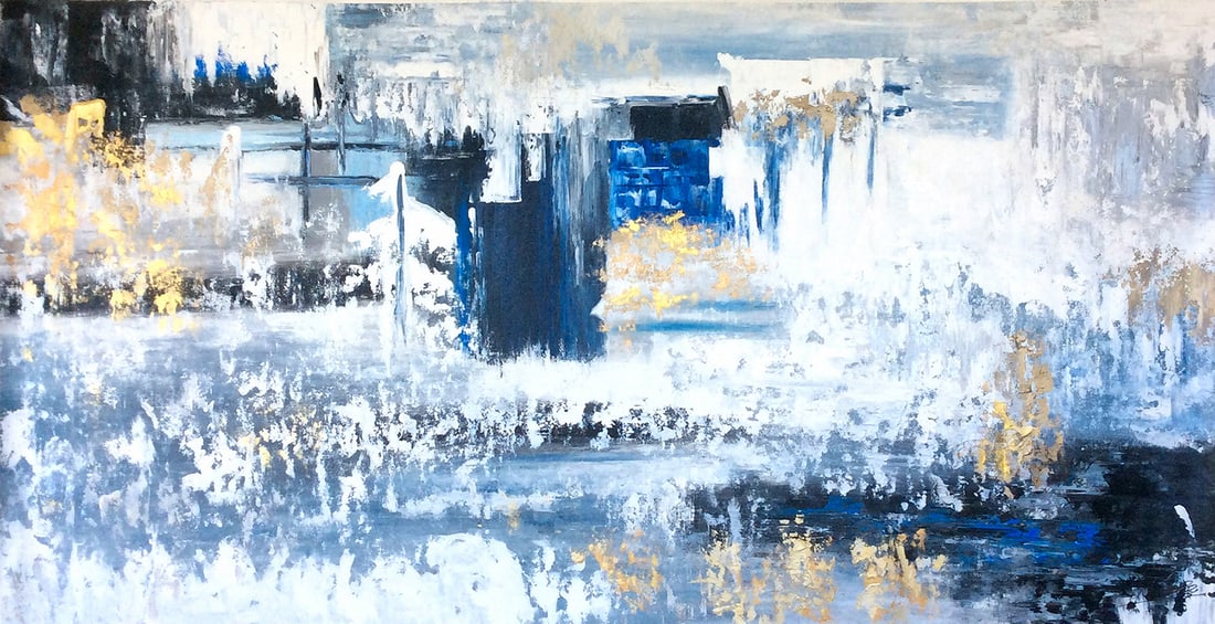 Manuel Duharte Original Painting Blue Energy 74 x 39 inches (1 of 2)