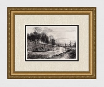 Original 1800s John Postle Heseltine Etching In Cassiobury Park FRAMED