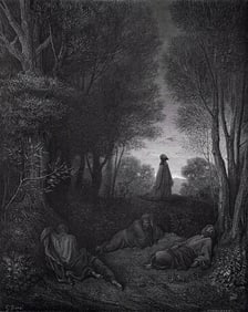 SIGNED 1800s Gustave DORE Woodcut Jesus Praying in the Garden FRAMED