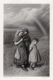 1800s EDWARD DAVIS Engraving Peasant Children Going to School FRAMED SIGNED