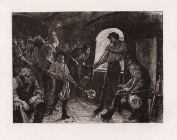 George Percy Jacomb-Hood Glass Blowing 1881 Etching Signed