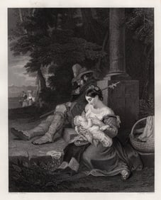 1800s PENRY WILLIAMS Engraving The Way-Side in Italy SIGNED FRAMED