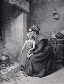 Leon Emile Caille 1800s Antique Print Before the Hearth SIGNED Framed COA