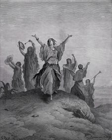 DORE 1800s Religious Woodcut "Jephthah's Daughter " SIGNED Framed