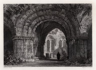 Thomas Allom Furness Abbey, Cumbria 1845 engraving signed
