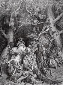 Gustave Dore 1800s Woodcut Ruggiero with the Monsters Signed Framed