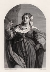 1800s Palma Vecchio Engraving Saint Barbara in Santa Maria Formosa SIGNED