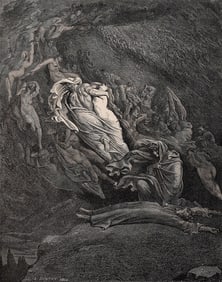 Gustave Dore Paolo and Francesca (Dante's Divine Comedy Enferno) c. 1880 Wood Engraving