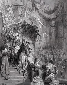 1800s Gustave Dore Woodcut Charlemagne Summoned the Heros Framed Signed