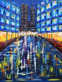 Arthur Kinslow Original Painting Midtown at Night 30 x 40 Inches