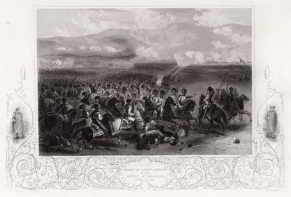 1800s William Henry Kearney Engraving Charge of the Heavy Brigade SIGNED FRAMED