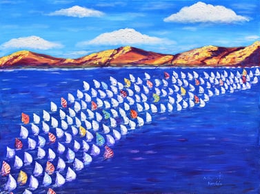 Arthur Kinslow Original Sailboat Regatta Path 30 x 40 Inches