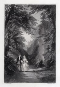 Henry Jutsum 1800s Engraving A Walk in the Park Framed Signed