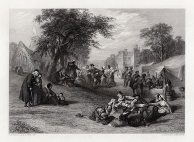 SIGNED 1800s FREDERICK GOODALL Engraving The Summer Gathering FRAMED