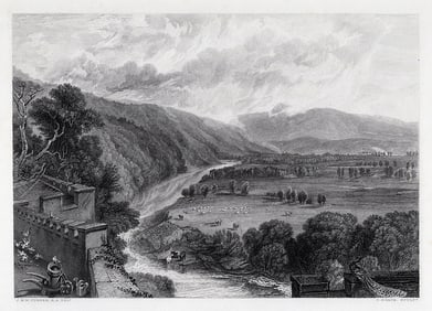 WILLIAM TURNER 1800s Engraving View of Ingleborough SIGNED Framed