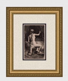 REMBRANDT 1800s Etching B202 The Woman With the Arrow Signed DURAND