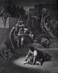 1800s GUSTAVE DORE Religious Woodcut Herod Kills the Children SIGNED FRAMED