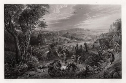 1800s Peter Paul Rubens Engraving Summer Landscape Framed Signed