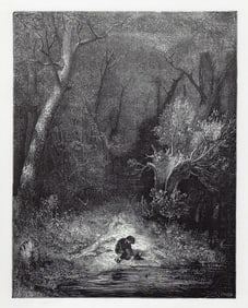 Gustave Dore Little Tom Thumb 1880 Wood Engraving Signed