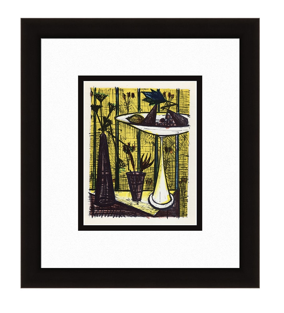 Bernard Buffet Fruit-Dish 1967 lithograph: Bernard Buffet. (1928-1999). Fruit-Dish. Color Lithograph on Wove Paper after the Original. 1967. Excellent. Atelier Mourlot. Image Size 6 3/4 x 9 inches. Approximately 15 x 18 inches . Gallery Matted