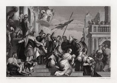 PAOLO VERONESE 1800s Engraving Saints Mark and Marcellian SIGNED Framed