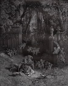 Gustave DORE 1800s Woodcut Alcina and Ruggiero as Happy Lovers SIGNED Framed