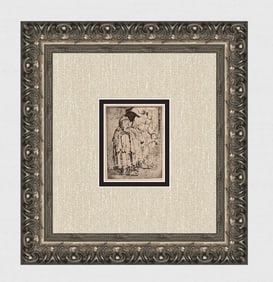 1800s REMBRANDT B183 Etching Beggar Man and Woman Durand Framed