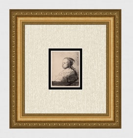 1800s Rembrandt Etching B357 Woman in Profile Durand Original Framed