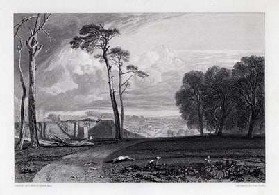 1800s WILLIAM TURNER Engraving The Hound Chasing the Hare FRAMED Signed