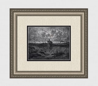 1800's GUSTVE DORE Wood Engraving Don Quixote SIGNED FRAMED