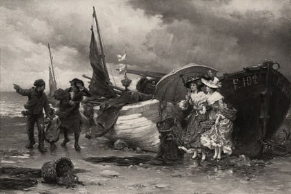 1800s Pierre Outin Antique Print A Coming Shower Signed Framed COA