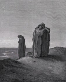 1800s GUSTAVE DORE Woodcut Ruth's Loyalty to Naomi Signed Framed