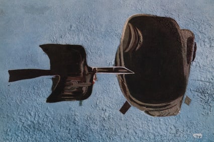 BRAQUE 1956 Vintage Lithograph Black Figure, Blue Background SIGNED Framed