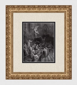 1800s Gustave DORE Orlando Furioso Woodcut Election Conflict FRAMED Signed