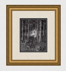 FRAMED 1800s Gustave DORE Woodcut Rinaldo meets the Knight SIGNED