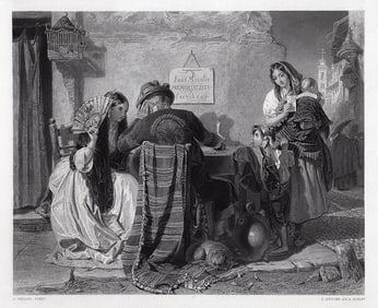 John PHILLIP 1800s Engraving The Spanish Letter Writer SIGNED Framed