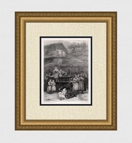 Sir Herbert von Herkomer Morning at the Well 1800's engraving