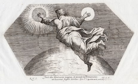 Raphael 1649 Engraving Vatican God Created the sun and the Moon