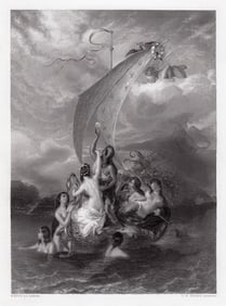 William Etty Youth and Pleasure (Youth on the Prow, and Pleasure at the Helm) engraving signed