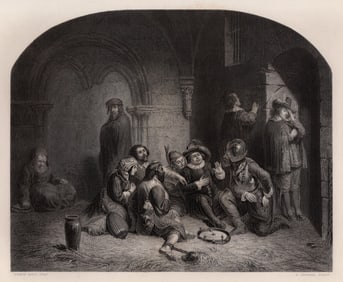 Firmin BOUVY 1800s Antique Engraving THE PRISONERS Signed Framed