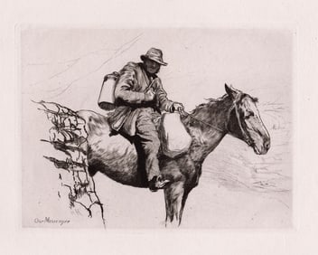 1880 Hubert Herkomer The Messenger etching signed