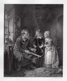 George Bernard O'Neill 1800s Engraving The Armourer's House FRAMED Signed