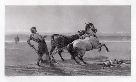 Heywood Hardy Ulysses Ploughing the Seashore engraving signed
